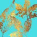 Nature printing - gold leaves on a blue background